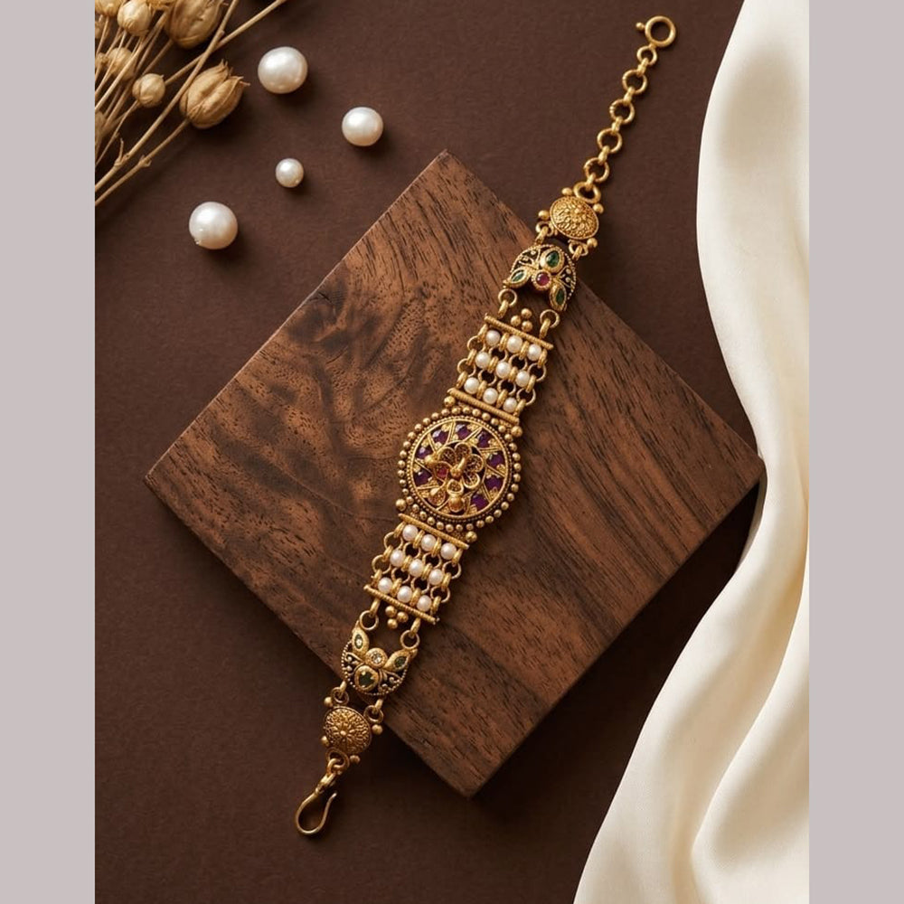 JCM Gold Plated Pota Stone And Pearl Adjustable Bracelets