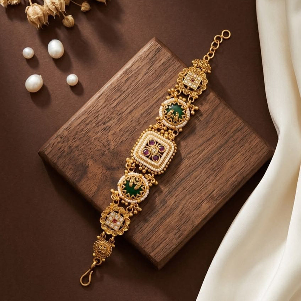 JCM Gold Plated Pota Stone And Pearl Adjustable Bracelets