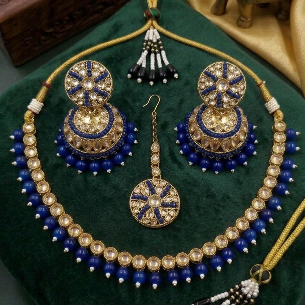 JCM Luxury Polki Kundan Stone & Beads Necklace Set for Women