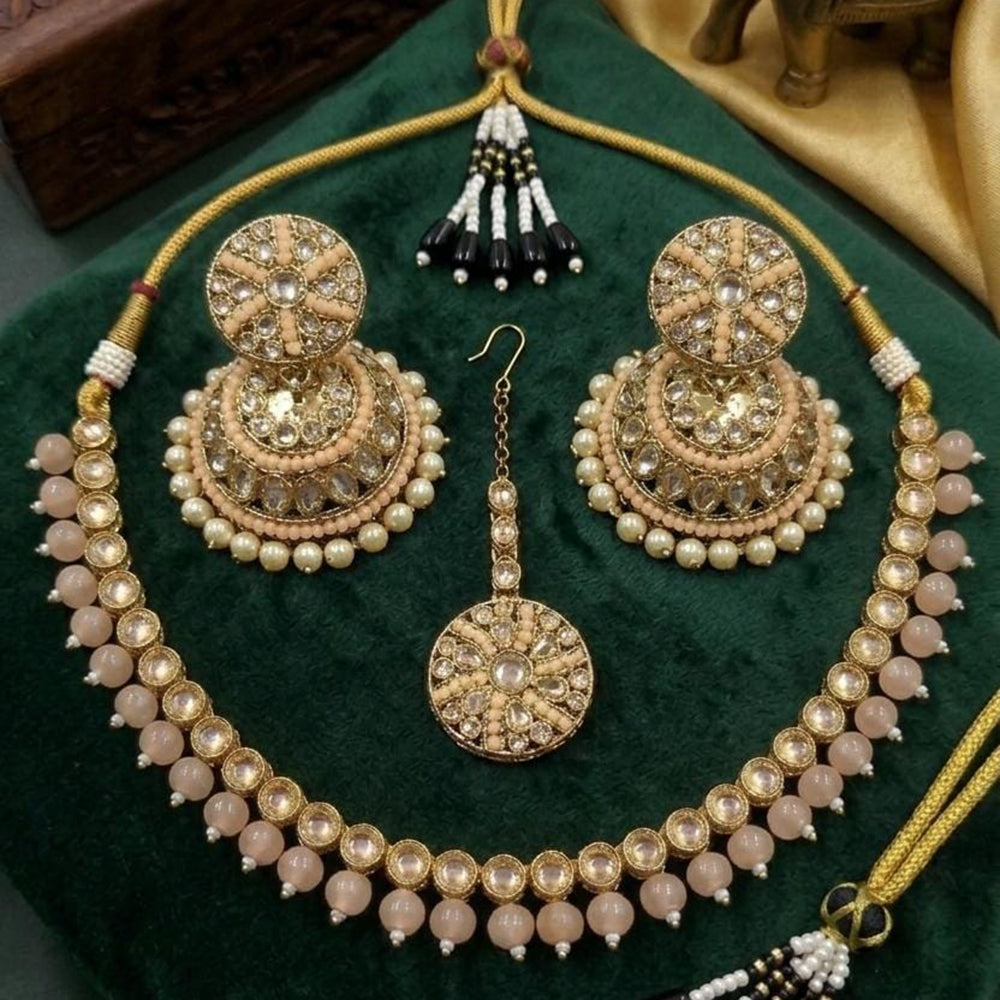 JCM Luxury Polki Kundan Stone & Beads Necklace Set for Women