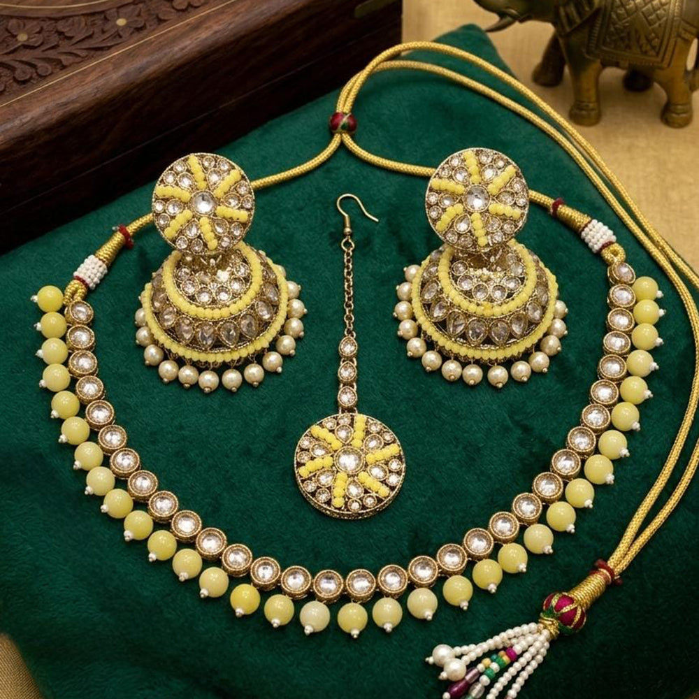 JCM Luxury Polki Kundan Stone & Beads Necklace Set for Women