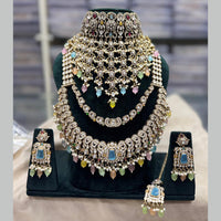 JCM Designer Polki Kundan Pearl And Beads Double Necklace Set