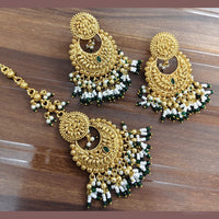 JCM Premium Pota Stone And Pearl Dangler Earrings With Maangtikka