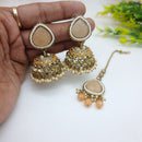 JCM Festive Pota Stone And Pearl Jhumki Earrings With Maangtikka