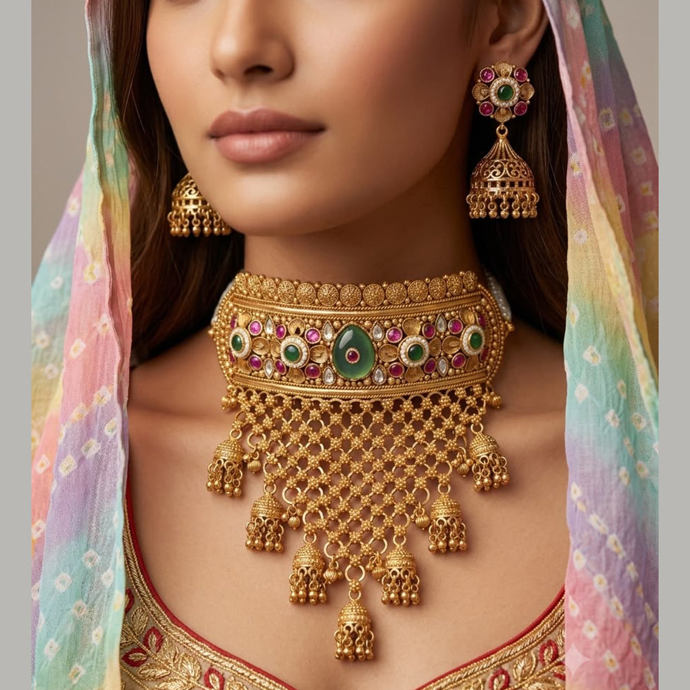 JCM Exquisite Pota Stone And Pearl Choker Necklace Set
