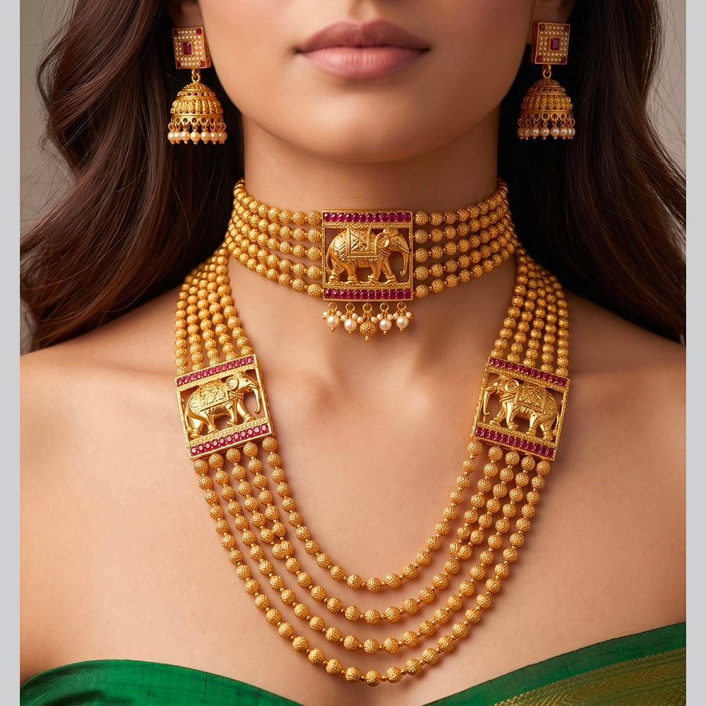 JCM Exquisite Pota Stone And Beads Double Necklace Set