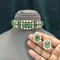 JCM Polki Kundan Stone Designer Choker Necklace Set for Women
