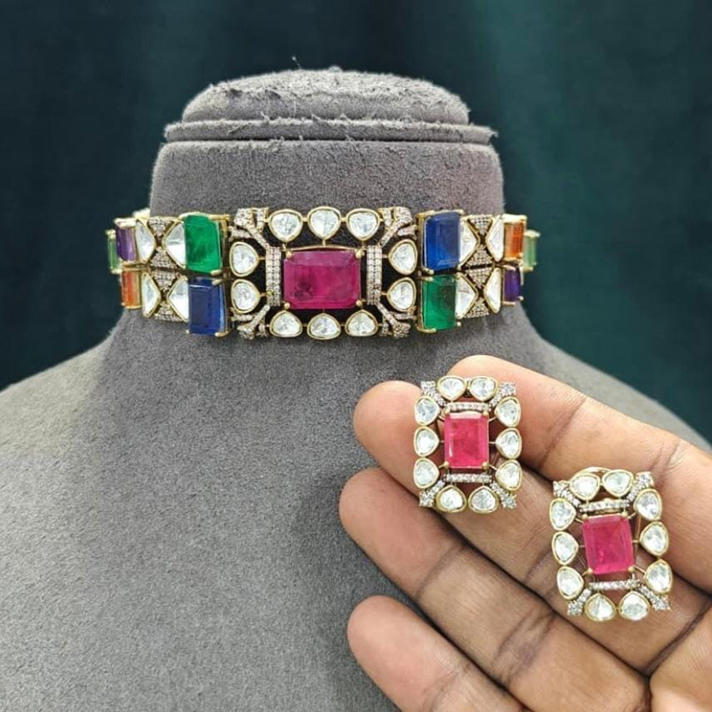 JCM Polki Kundan Stone Designer Choker Necklace Set for Women