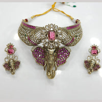 JCM Designer American Diamond Ganesha Motif Choker Necklace Set
