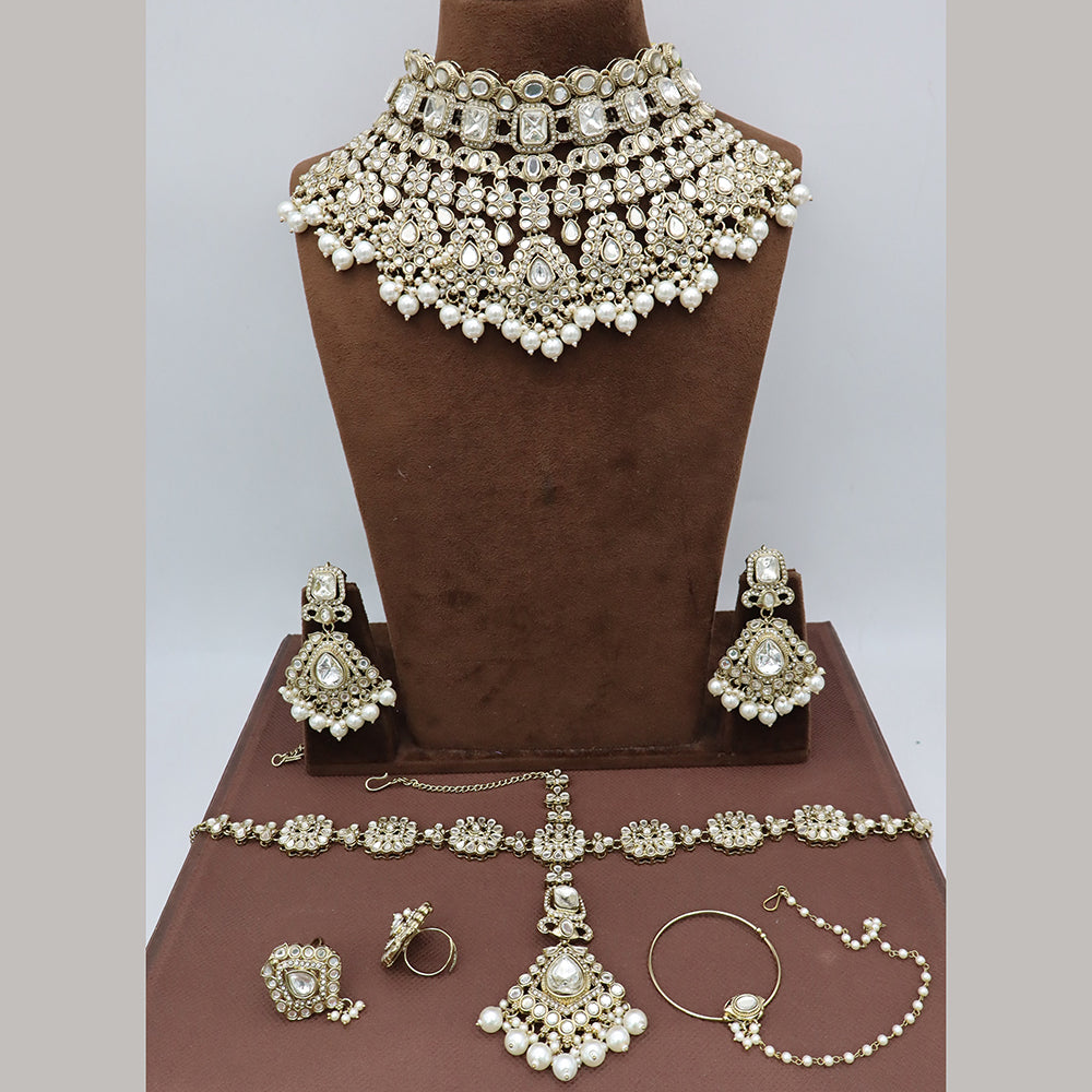 JCM Ethnic Glam Kundan Stone Beads And Pearl Semi-Bridal Jewelry Set