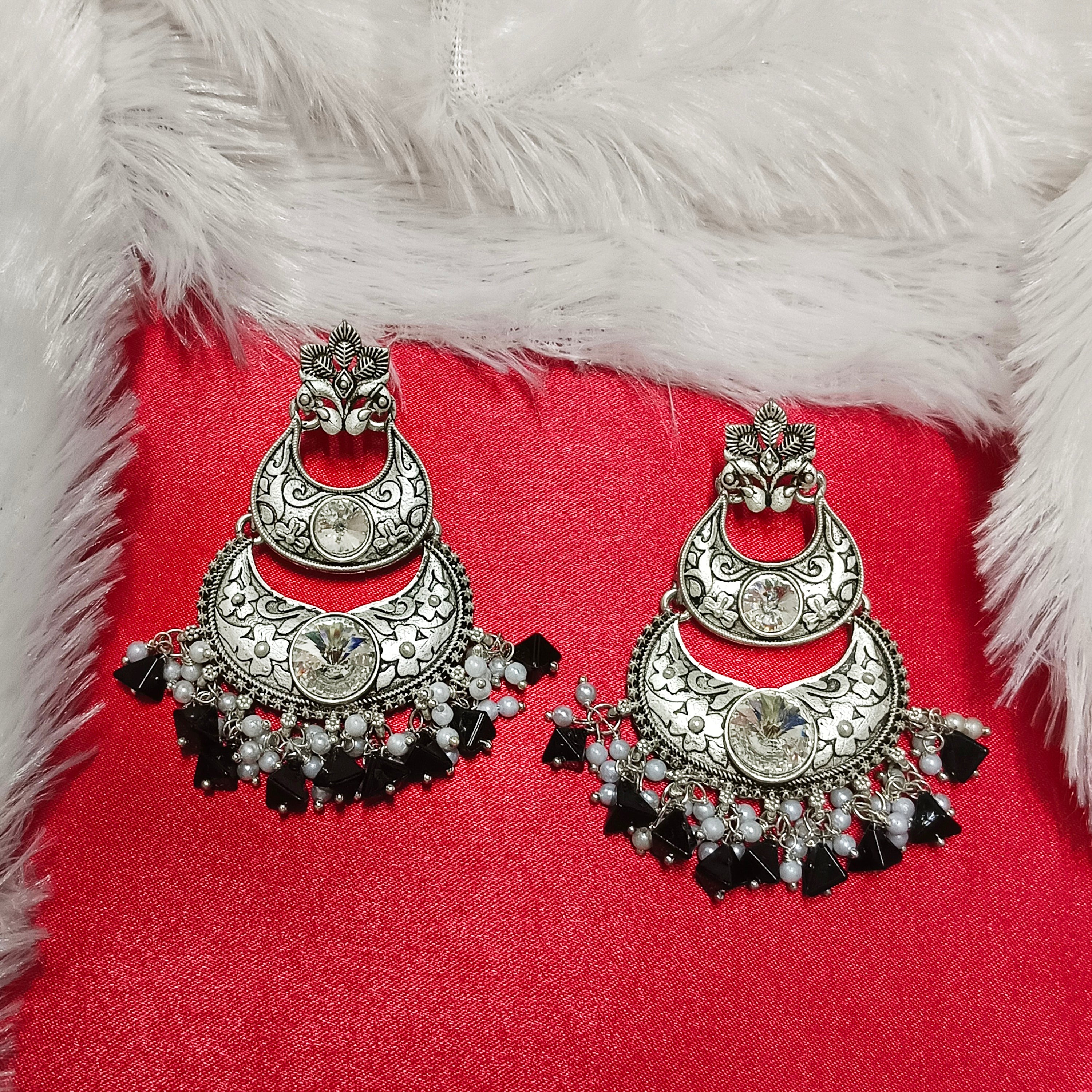 Darshana Jewels Oxidised Plated Crystal Stone Dangler Earrings