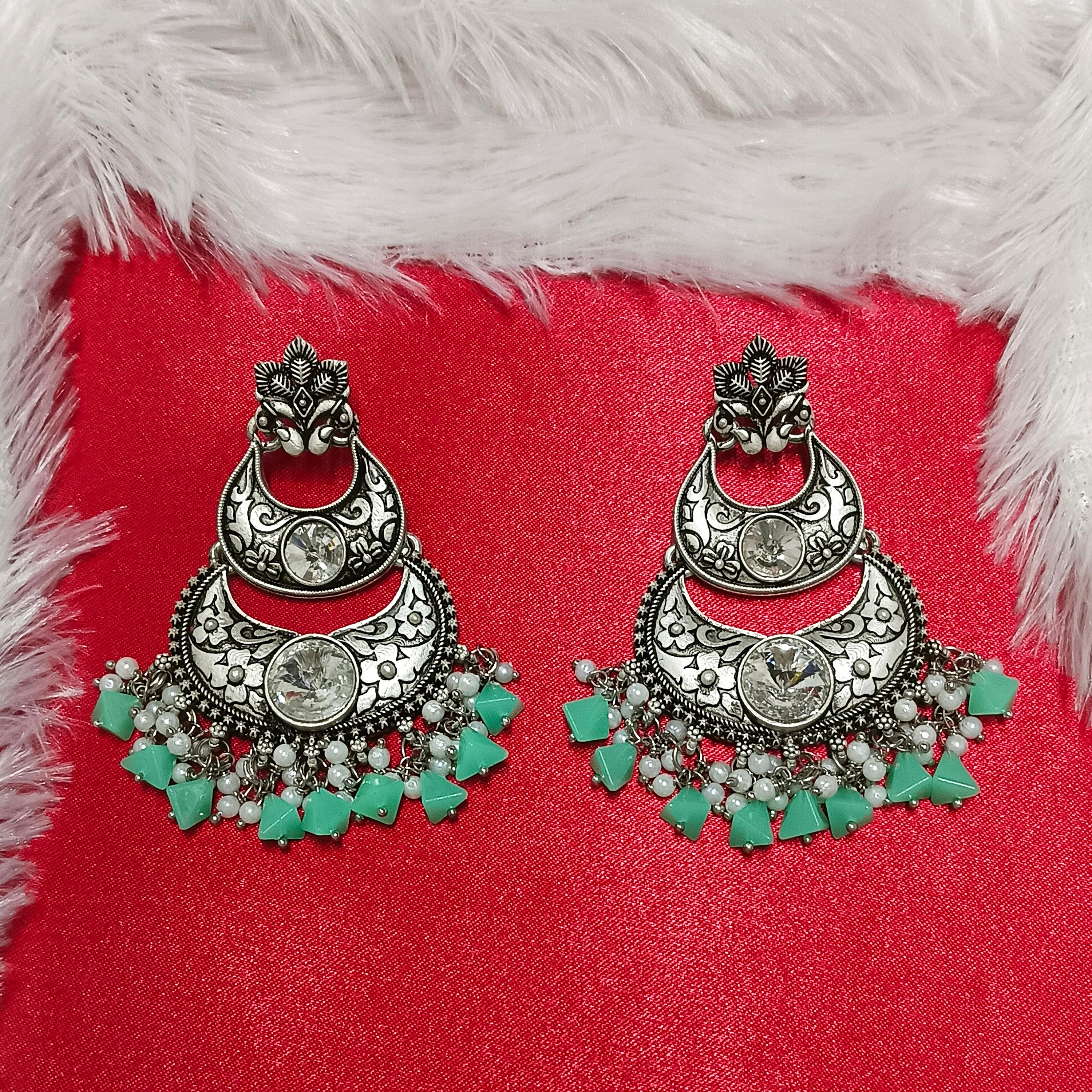 Darshana Jewels Oxidised Plated Crystal Stone Dangler Earrings