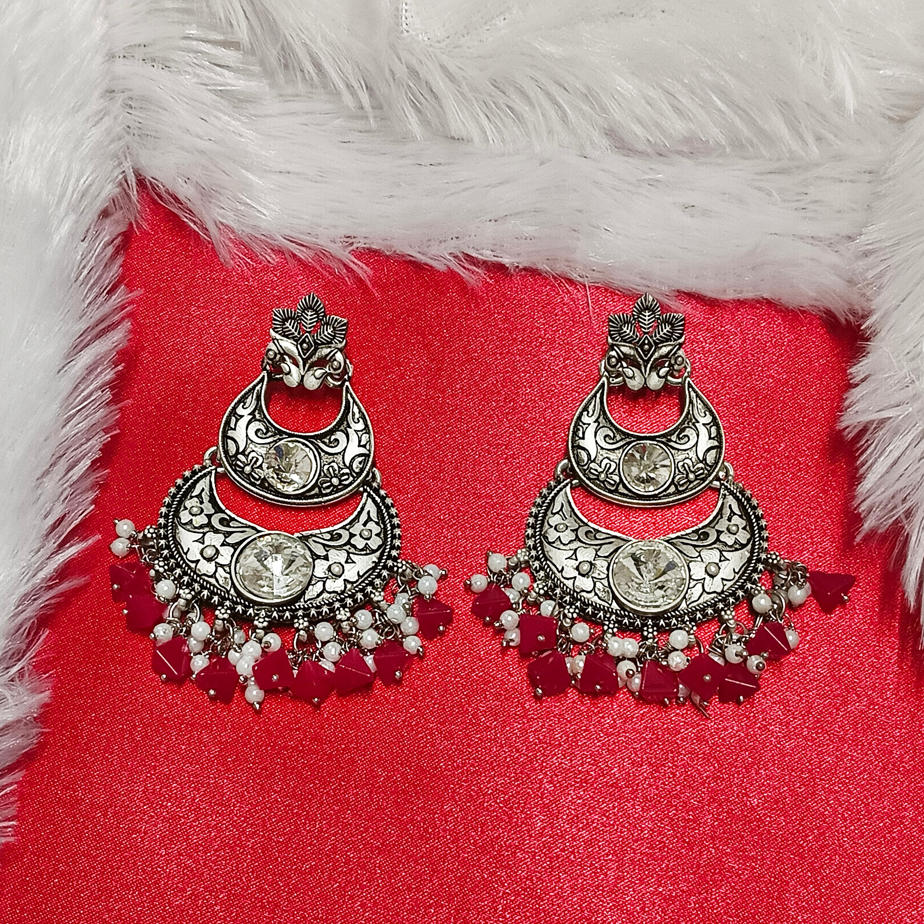 Darshana Jewels Oxidised Plated Crystal Stone Dangler Earrings