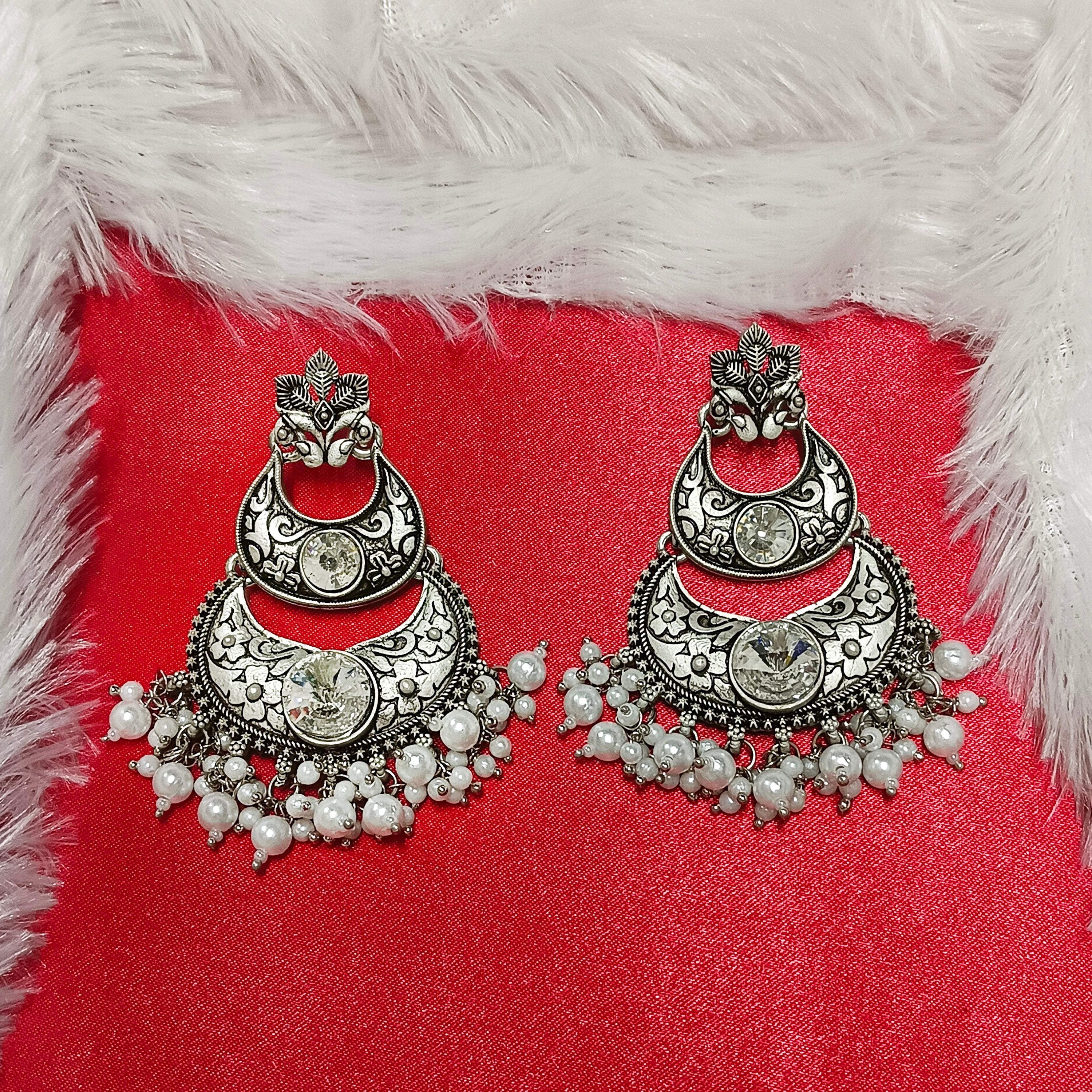 Darshana Jewels Oxidised Plated Crystal Stone Dangler Earrings