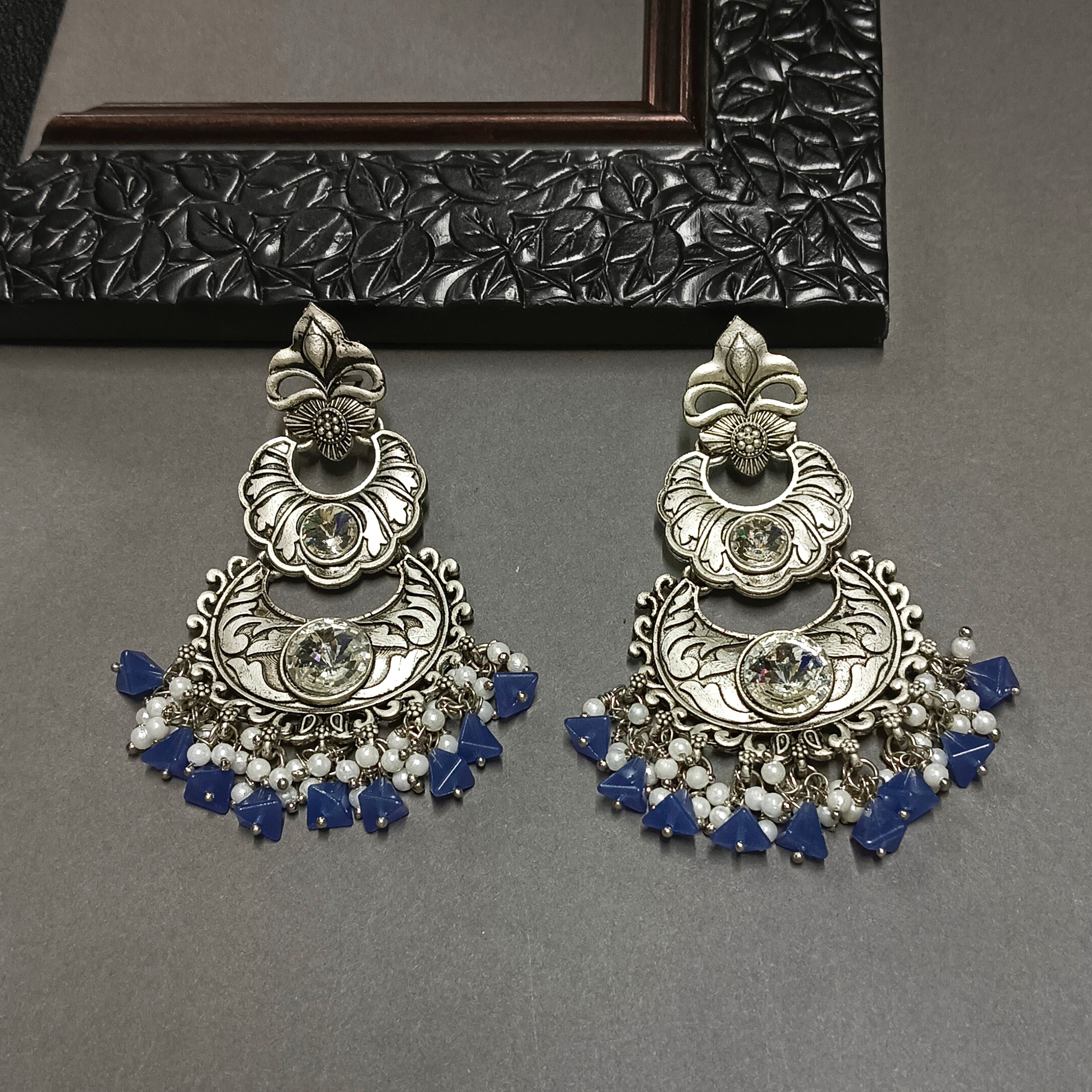 Darshana Jewels Oxidised Plated Crystal Stone Dangler Earrings