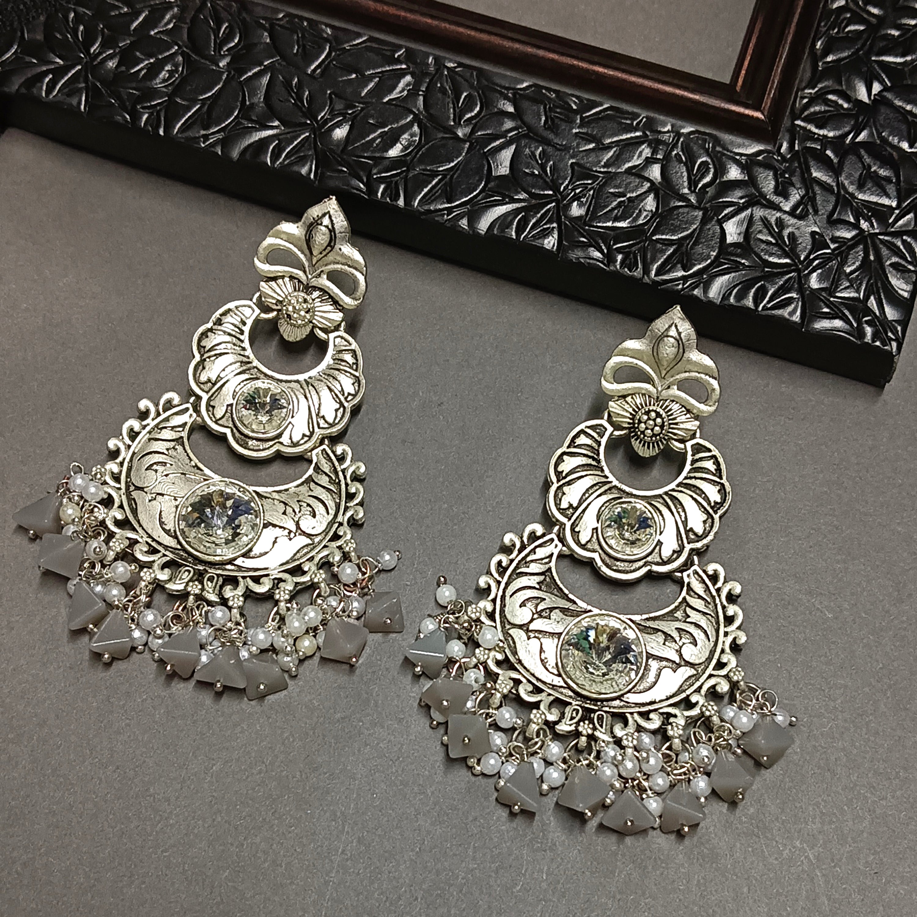 Darshana Jewels Oxidised Plated Crystal Stone Dangler Earrings