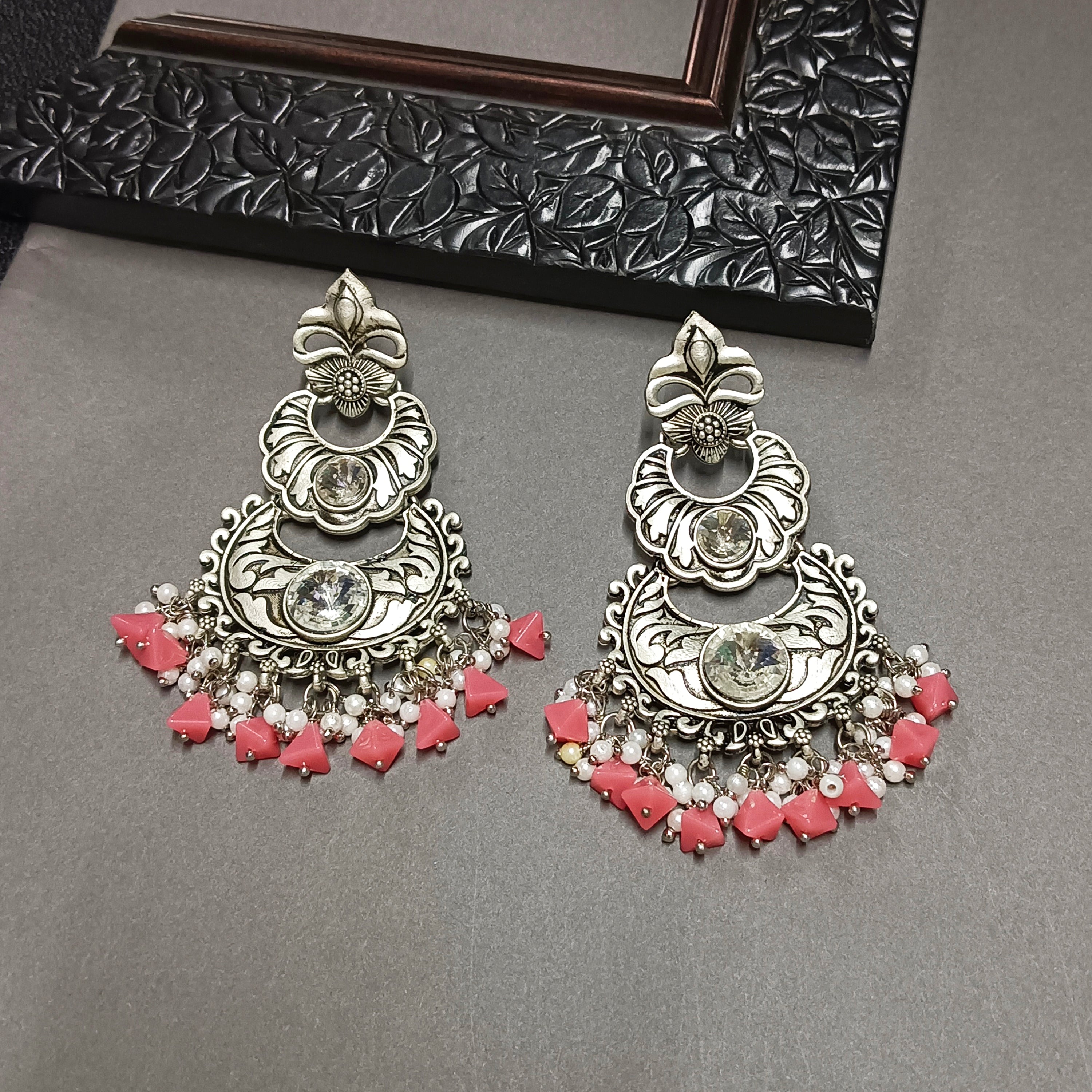 Darshana Jewels Oxidised Plated Crystal Stone Dangler Earrings