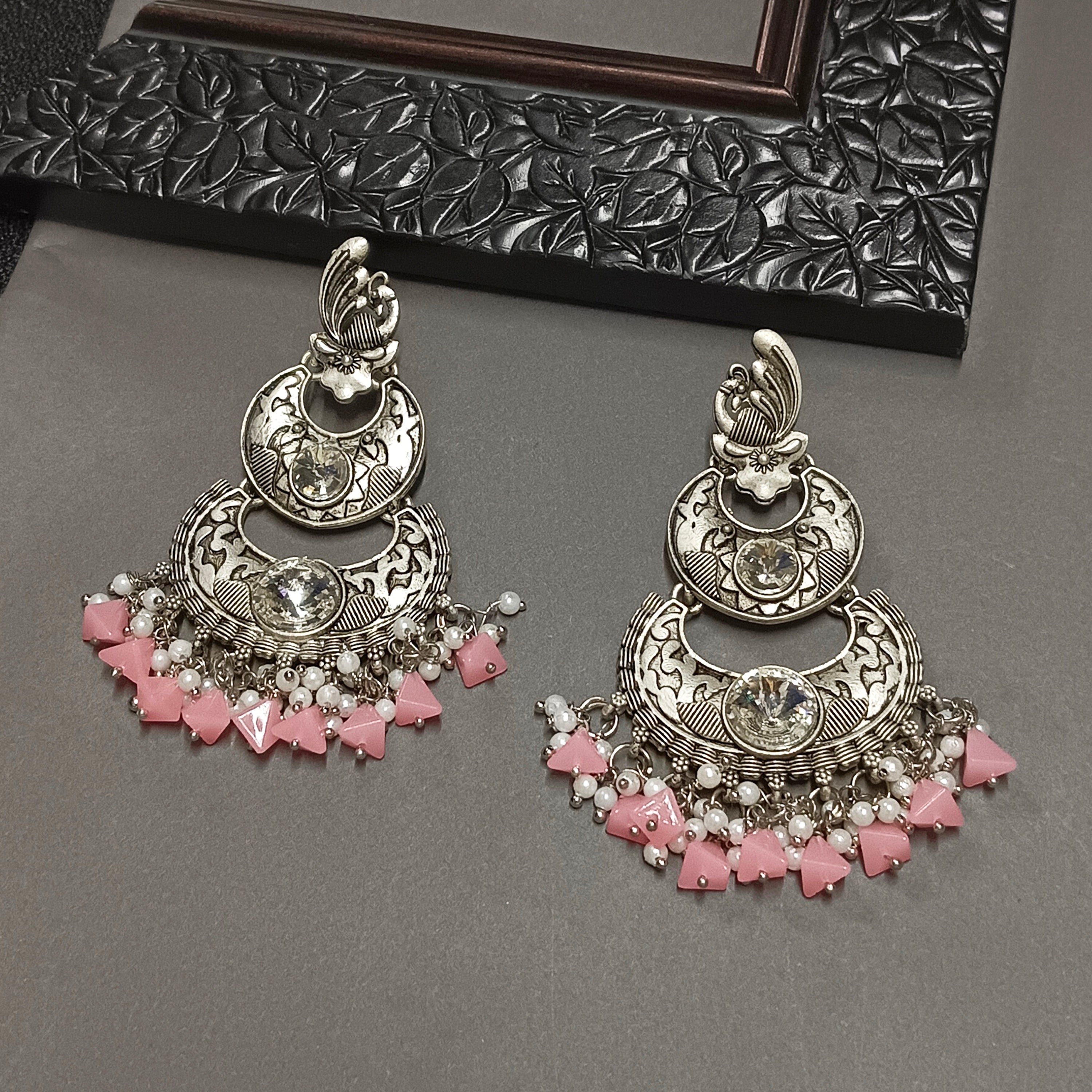 Darshana Jewels Oxidised Plated Crystal Stone Dangler Earrings