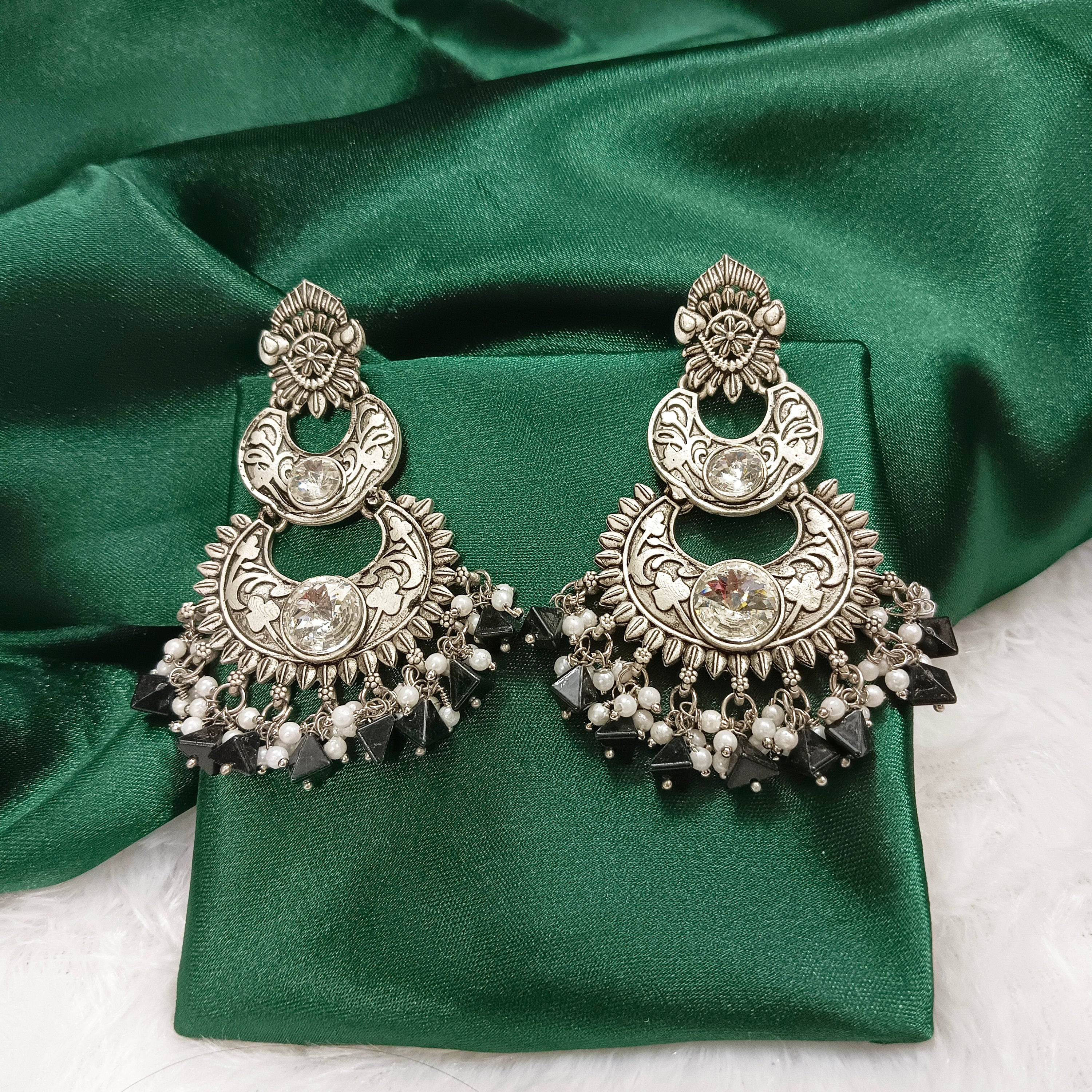 Darshana Jewels Oxidised Plated Crystal Stone Dangler Earrings