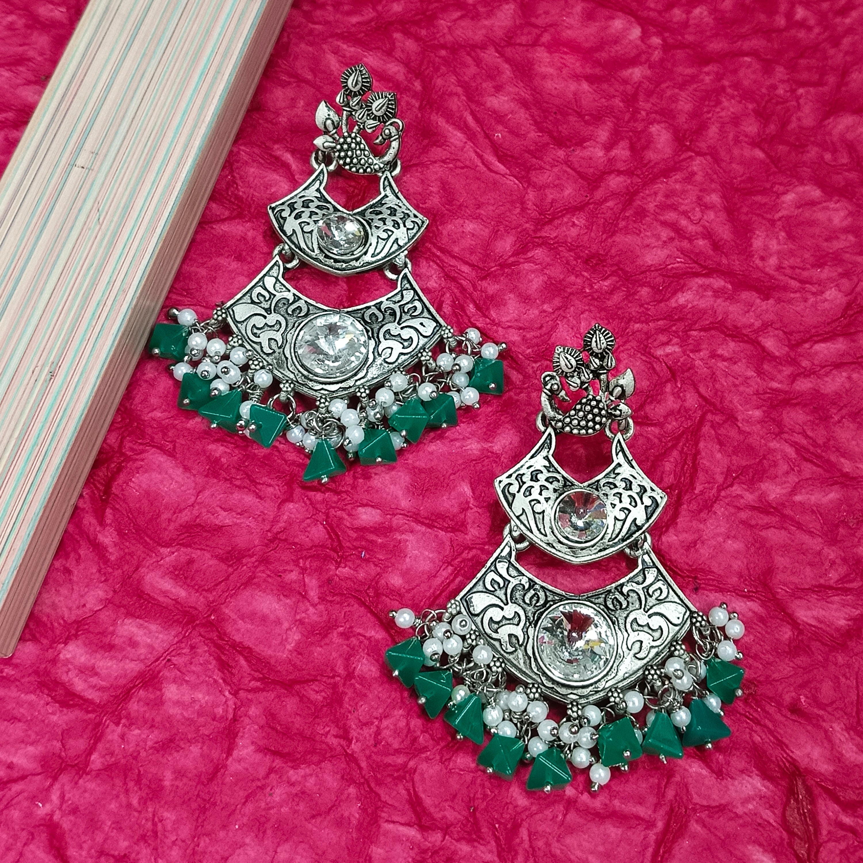 Darshana Jewels Oxidised Plated Crystal Stone Dangler Earrings