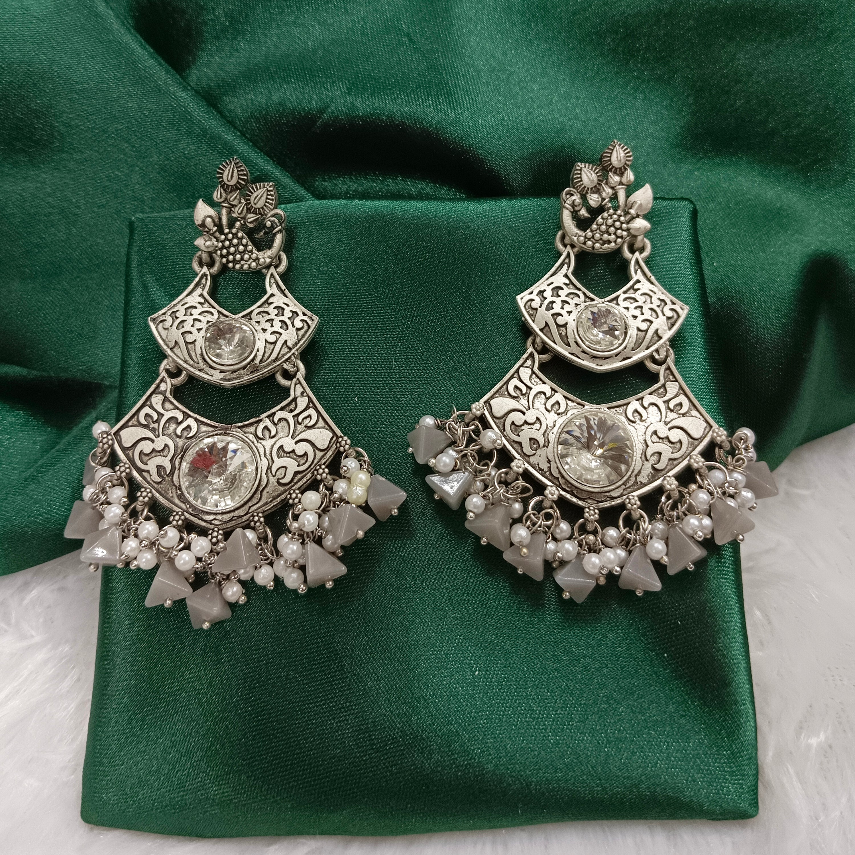 Darshana Jewels Oxidised Plated Crystal Stone Dangler Earrings