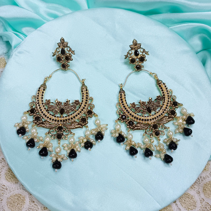 Darshana Jewels Gold Plated Crystal Stone And Pearls Dangler Earrings