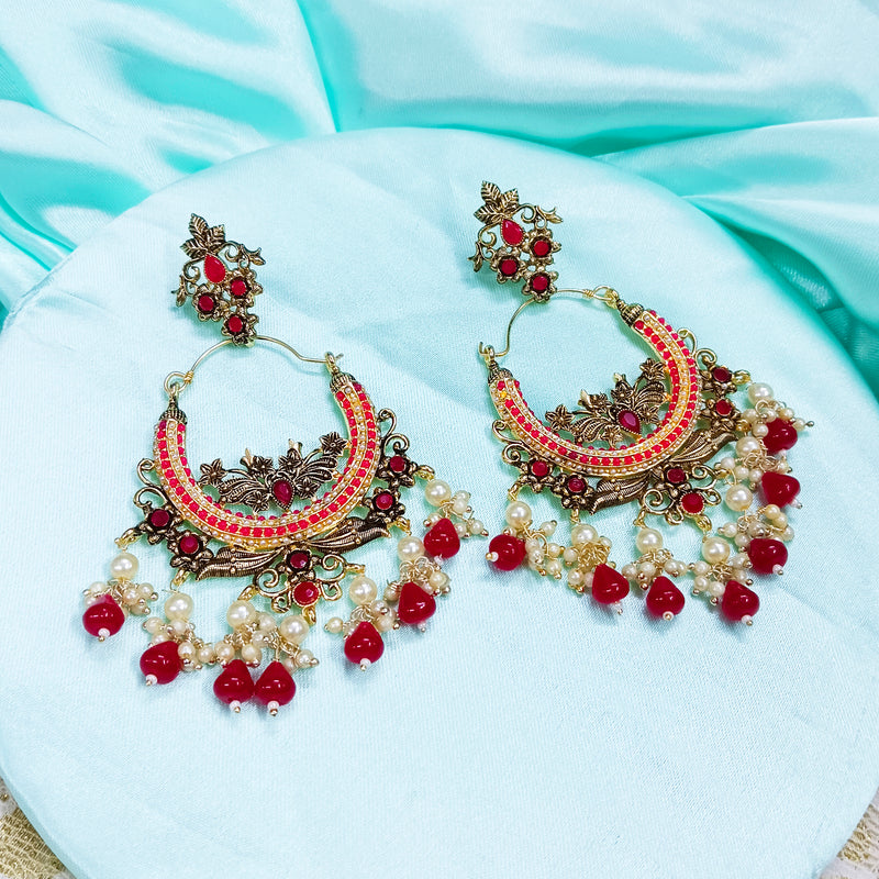 Darshana Jewels Gold Plated Crystal Stone And Pearls Dangler Earrings