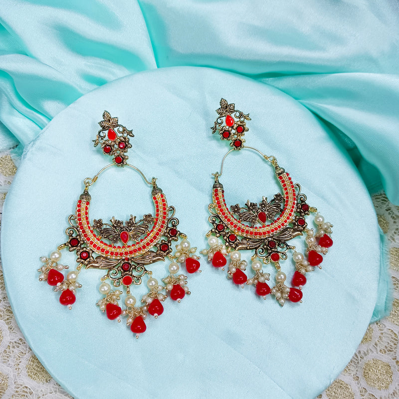 Darshana Jewels Gold Plated Crystal Stone And Pearls Dangler Earrings