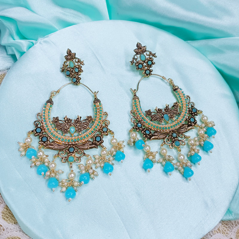 Darshana Jewels Gold Plated Crystal Stone And Pearls Dangler Earrings