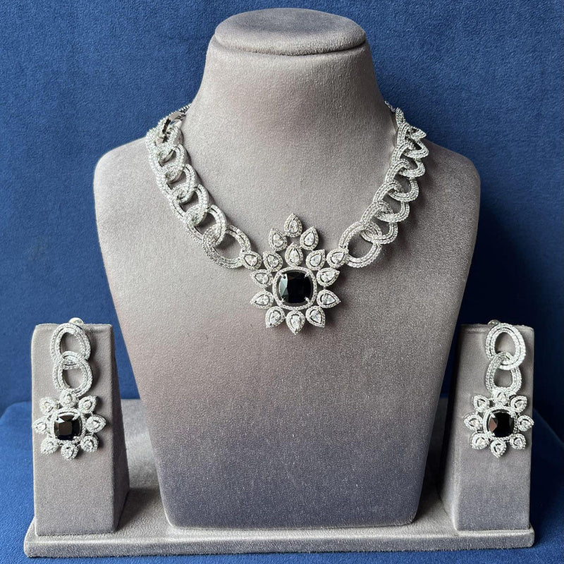 JewelTreeTz Rhodium Polish American Diamond Necklace Set