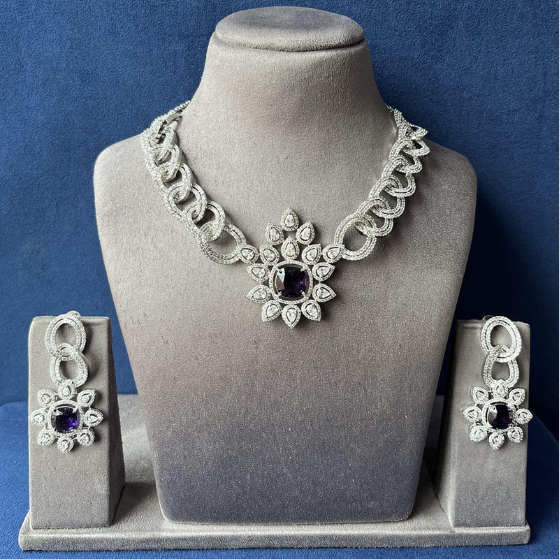 JewelTreeTz Rhodium Polish American Diamond Necklace Set