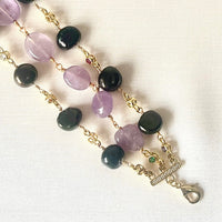 Jewel Treatzz 3 Line Amethyst & Enameld Pearls Gold Plated Bracelet