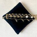 Jewel Treatzz Adorable Everyday Wear 3 Line Gold Plated Pearl Link Chain With Dangling Baguettes Fashion Bracelet  