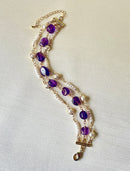 Jewel Treatzz Beautiful & Dainty Everyday Wear 3 Line Amethyst & Pearls Gold Plated Fashion Bracelet
