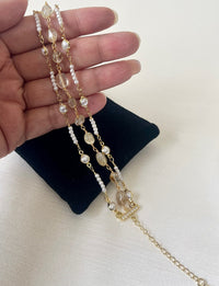Jewel Treatzz Dainty 3 Line Citrine & Pearls Gold Plated Fashion Bracelet