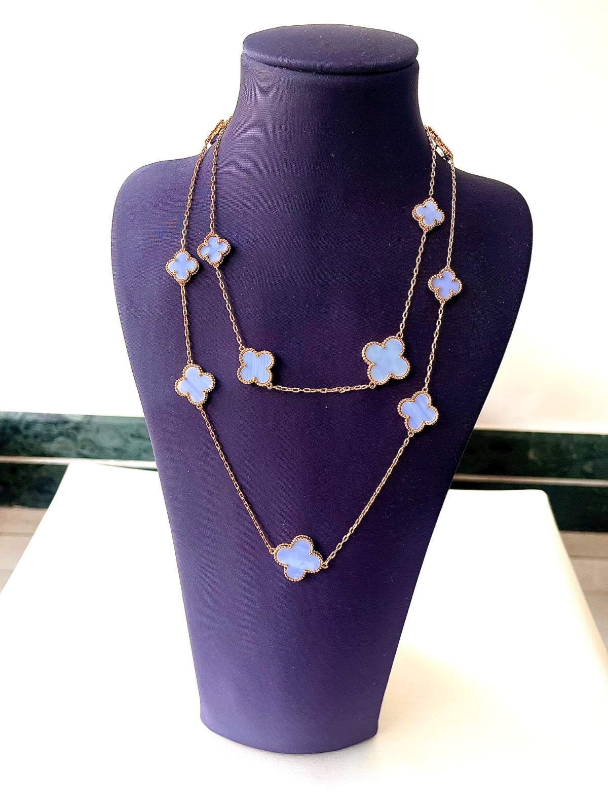 Jewel Treatzz Gold Plated Blue Clover Flower Layered Necklace