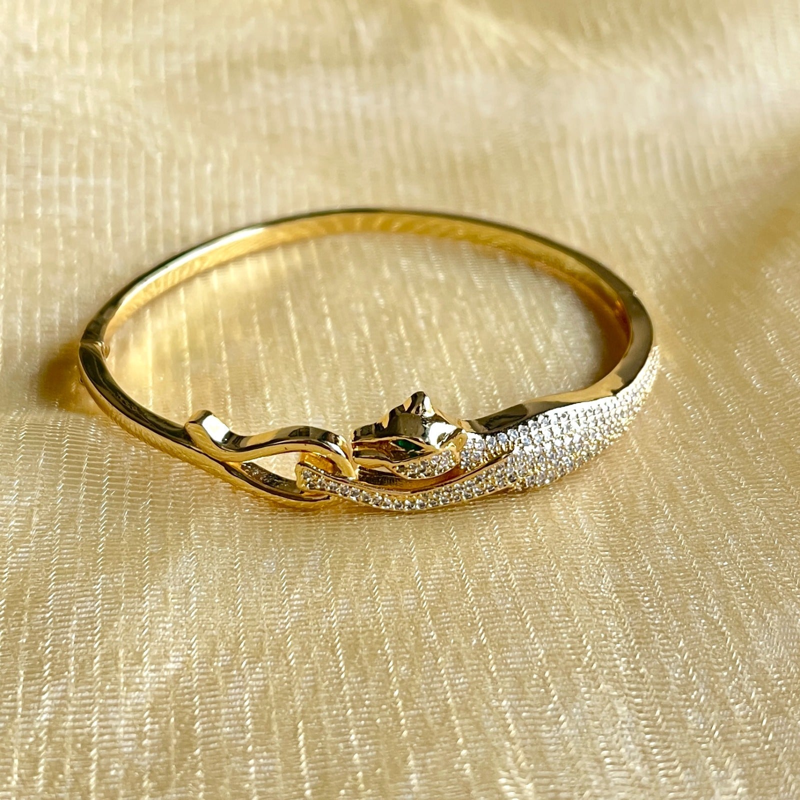 Jewel Treatzz Gorgeous Gold Plated Panthar Bracelet With Paved CZ's