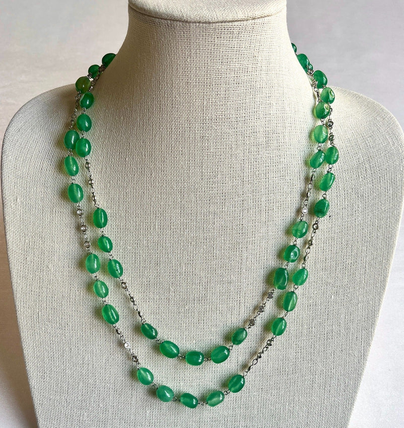 Jewel Treatzz Green Aventurine Rhodium Finished CZ Layered Necklace