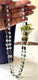 Jewel Treatzz Layered Necklace With Balck Agetes, Silver Pearls & Daimond Balls