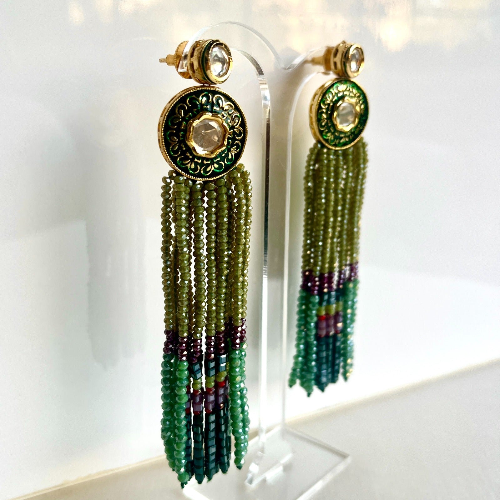 Jewel Treatzz Lovely Long Gold Plated Tassel Earrings With Kundan & Agate Crystals