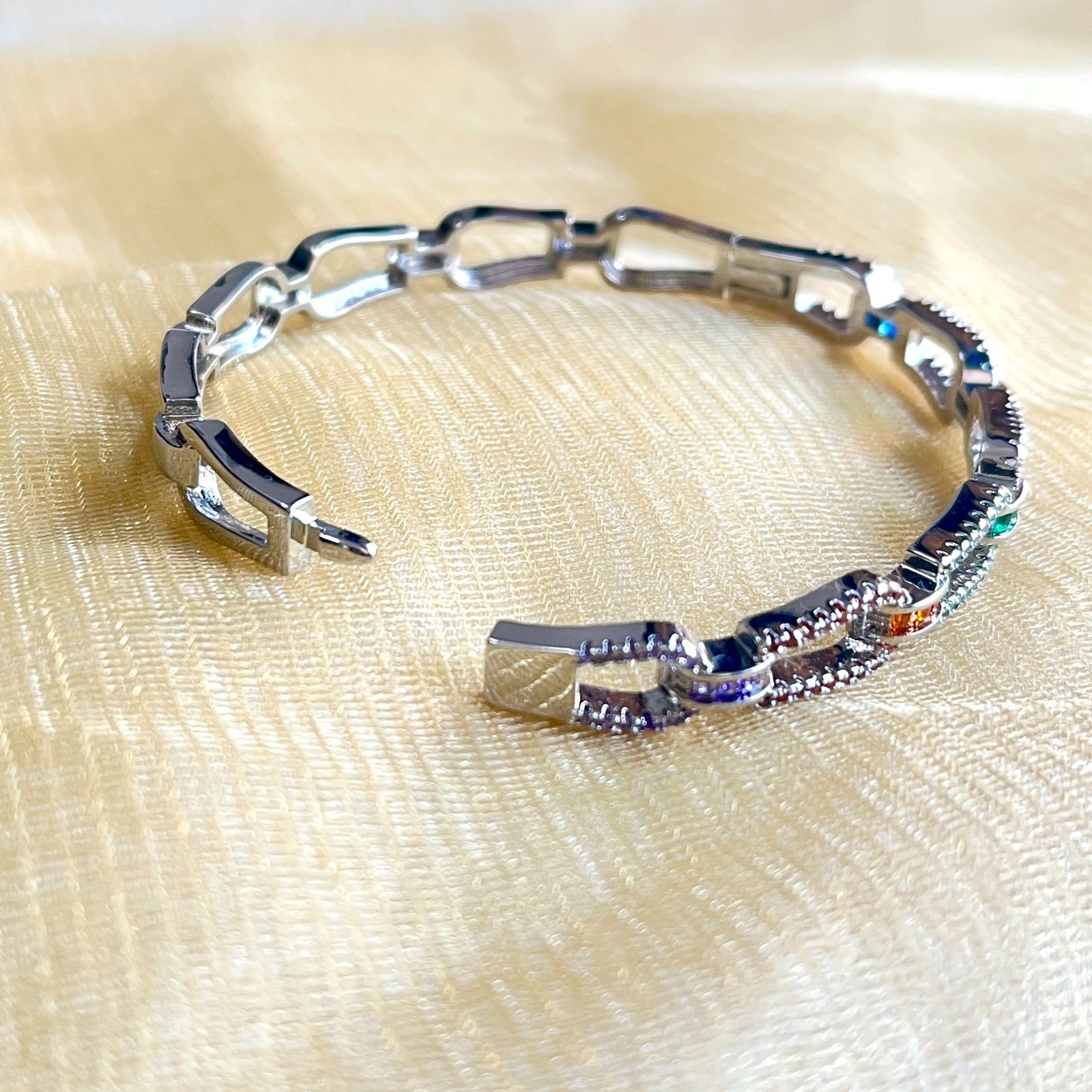 Jewel Treatzz Rainbow Color Stone In Pave Setting OPenbale Bracelet