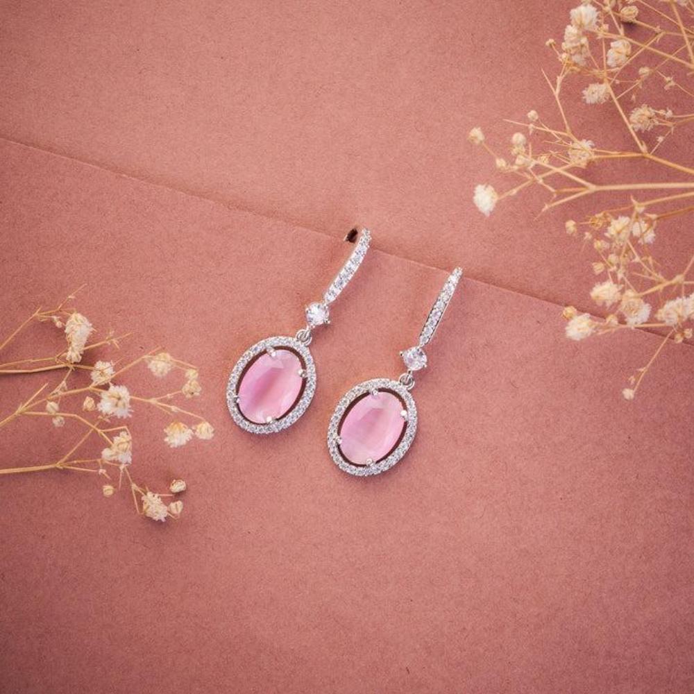 Jewel Treatzz Rhodium Plated, Pear Shaped Emerald Doublet Stone & Cubic Zirconia's Dangler Earrings