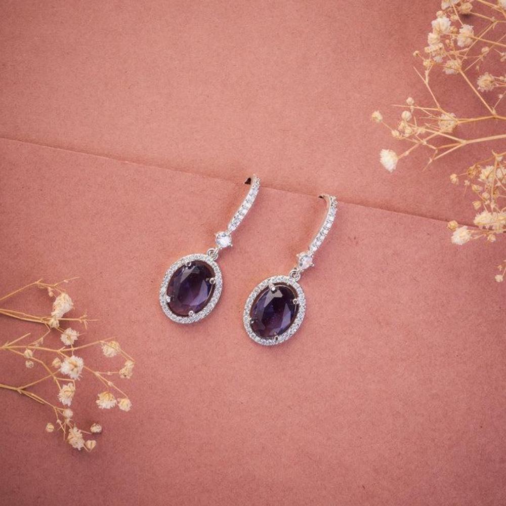 Jewel Treatzz Rhodium Plated, Pear Shaped Emerald Doublet Stone & Cubic Zirconia's Dangler Earrings