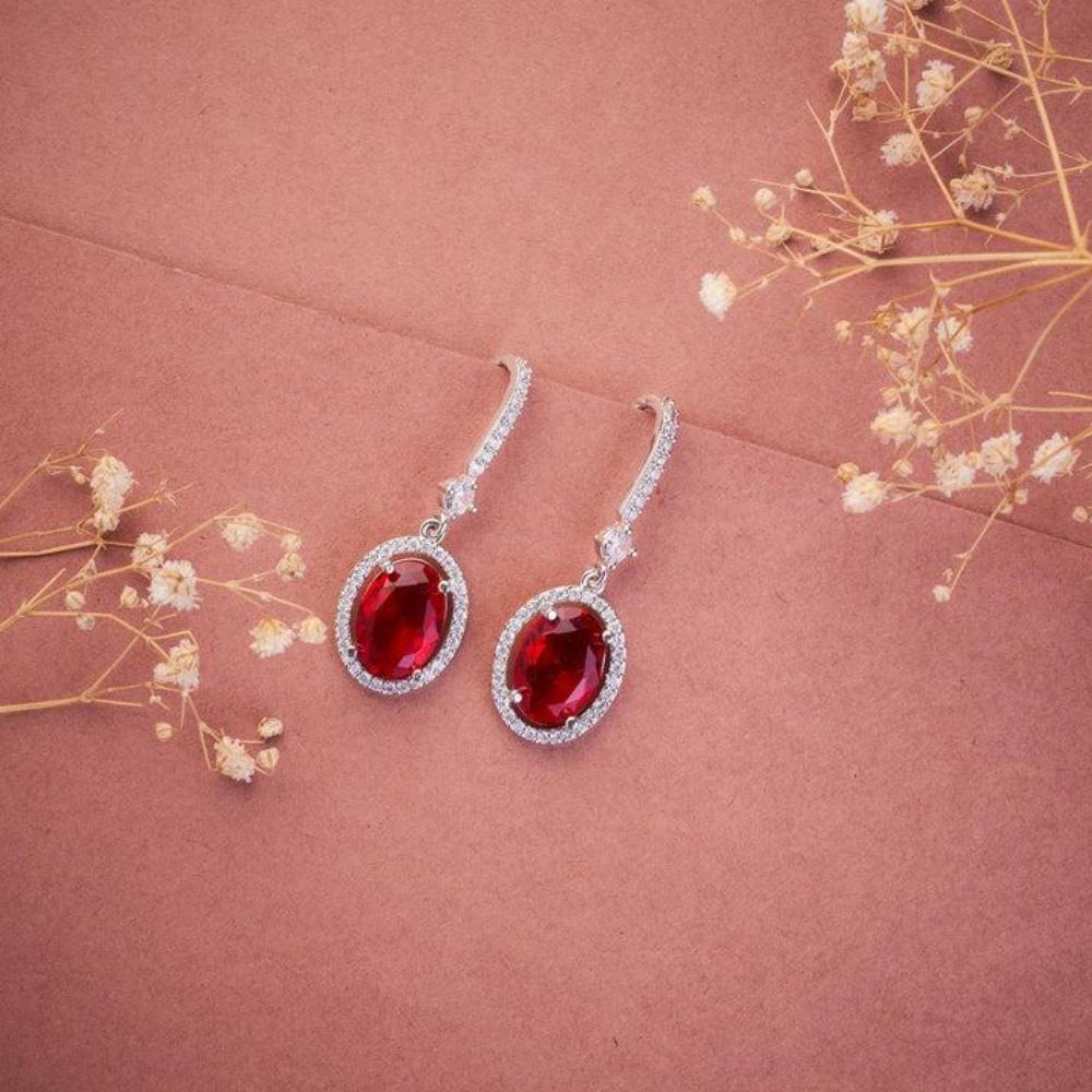 Jewel Treatzz Rhodium Plated, Pear Shaped Emerald Doublet Stone & Cubic Zirconia's Dangler Earrings