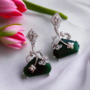 Jewel Treatzz Rhodium Plated, Pear Shaped Emerald Doublet Stone & Cubic Zirconia's Dangler Earrings