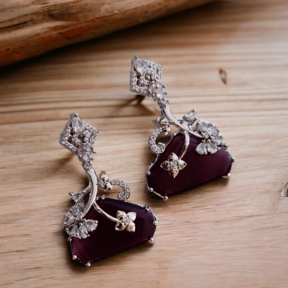 Jewel Treatzz Rhodium Plated, Pear Shaped Emerald Doublet Stone & Cubic Zirconia's Dangler Earrings