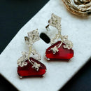 Jewel Treatzz Rhodium Plated, Pear Shaped Emerald Doublet Stone & Cubic Zirconia's Dangler Earrings