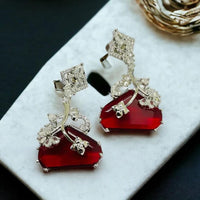 Jewel Treatzz Rhodium Plated, Pear Shaped Emerald Doublet Stone & Cubic Zirconia's Dangler Earrings