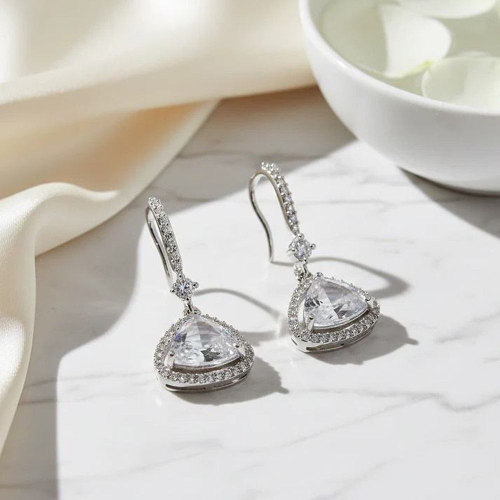 Jewel Treatzz Elegant Triangle Hook American Daimond Dangler Earrings  (Pack of  10)