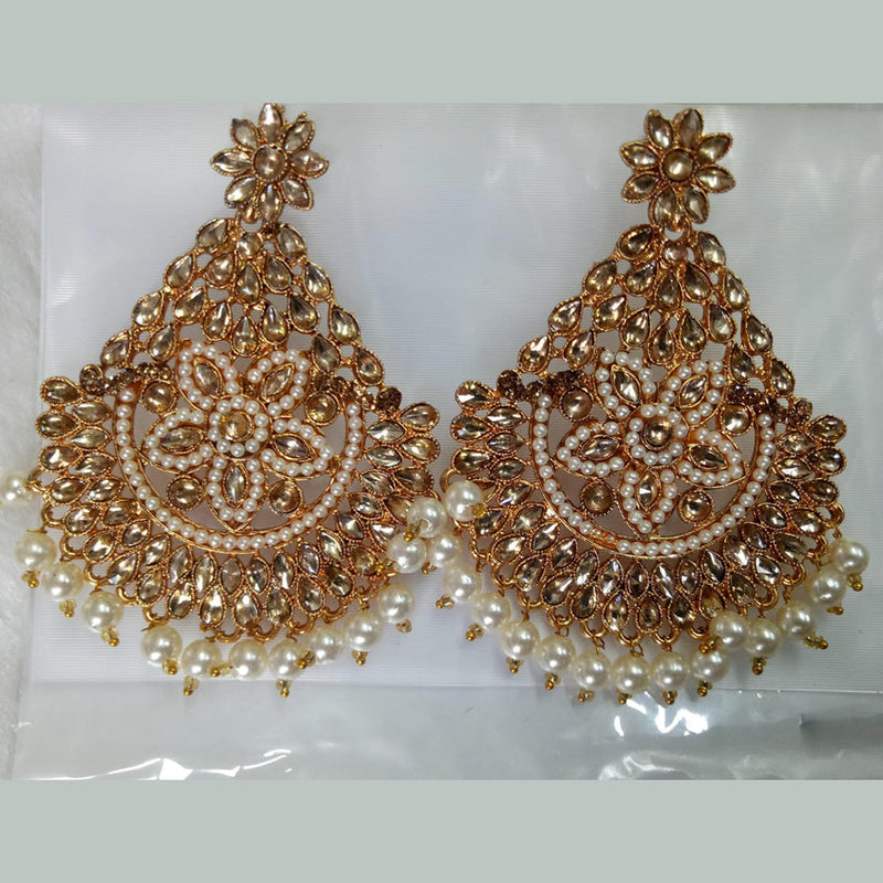 Khushboo Jewellers Gold Plated Crystal Stone And Pearl Dangler Earrings